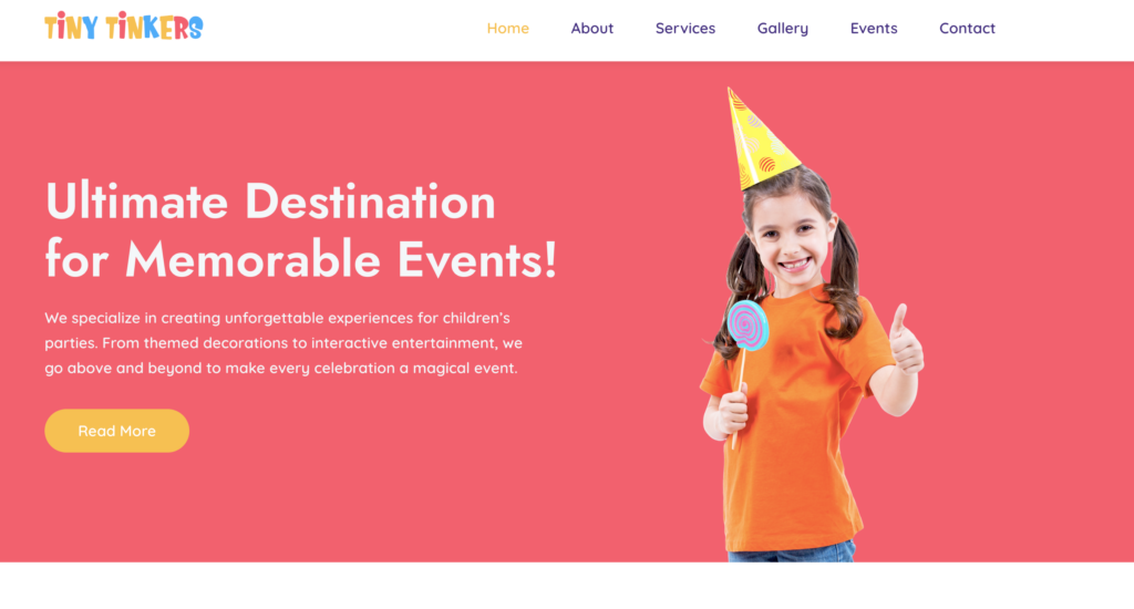 Tiny Tinkers - planificador de fiestas infantiles temas de WordPress